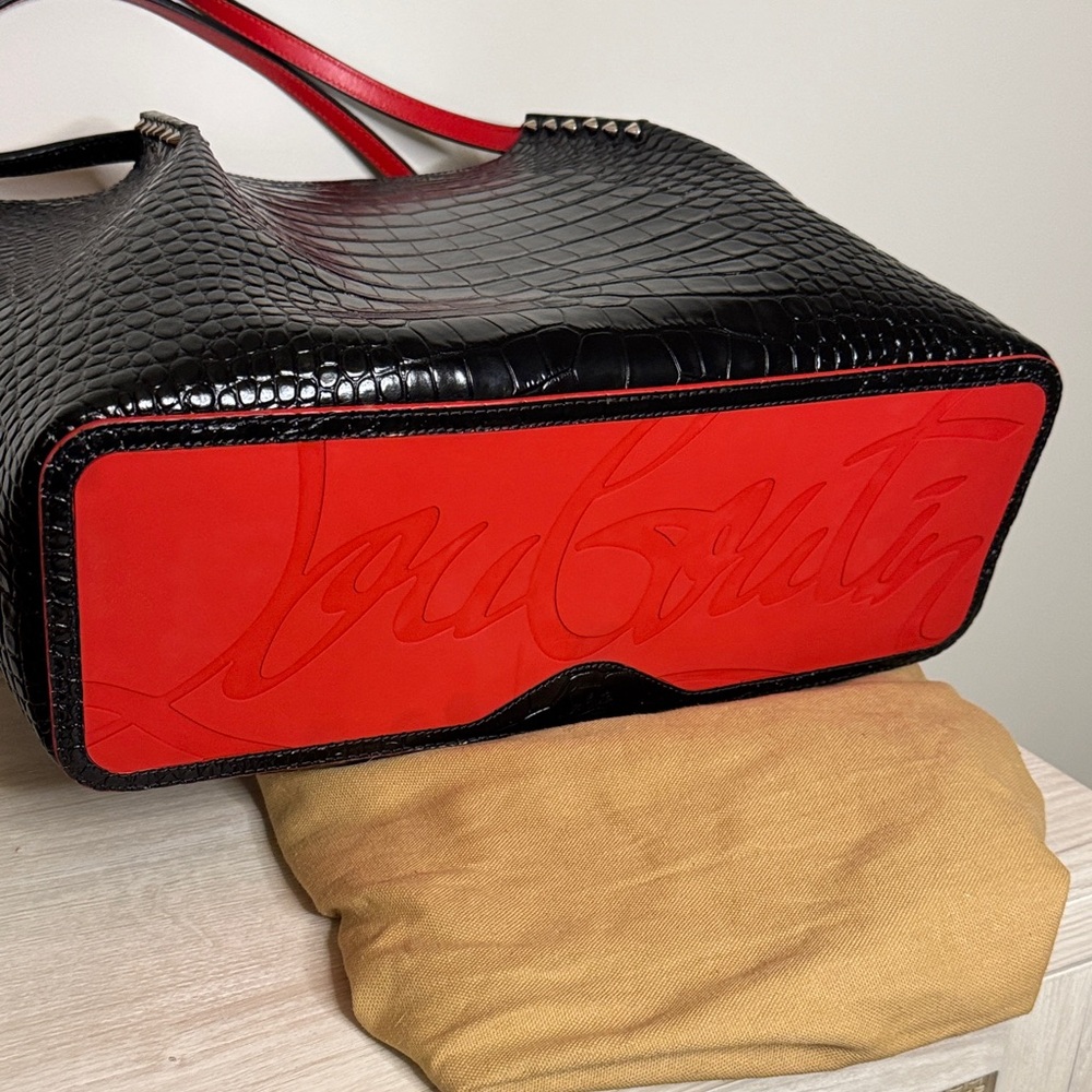 Christian Louboutin Croc-Embossed Black and Red Tote - Picture 5 of 7